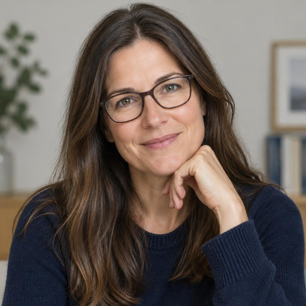 Portrait of a smiling woman with long brown hair